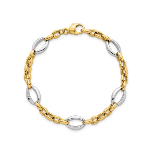 Ladies 14K Yellow and White Gold Oval Link Bracelet