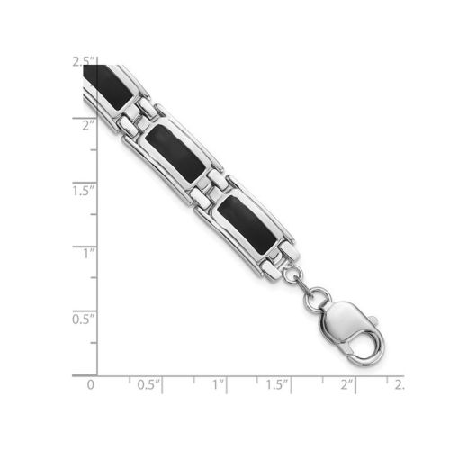 Mens Sterling Silver Polished Black Enamel Link Bracelet