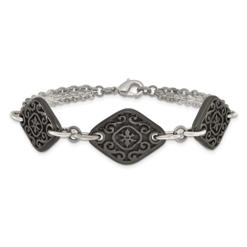 Image 1 of 4.. Black Titanium Etched Charm Bracelet