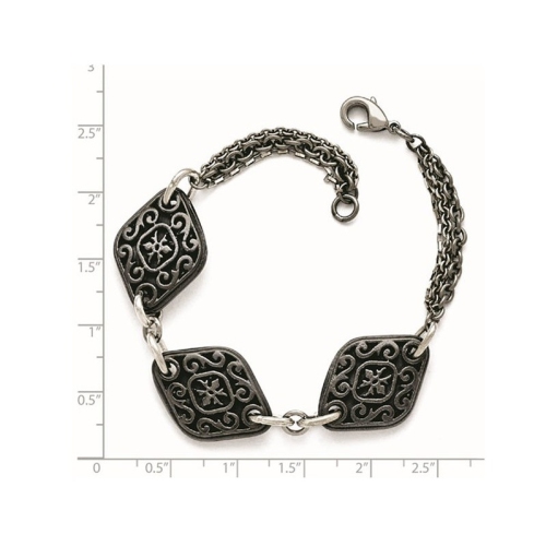 Black Titanium Etched Charm Bracelet