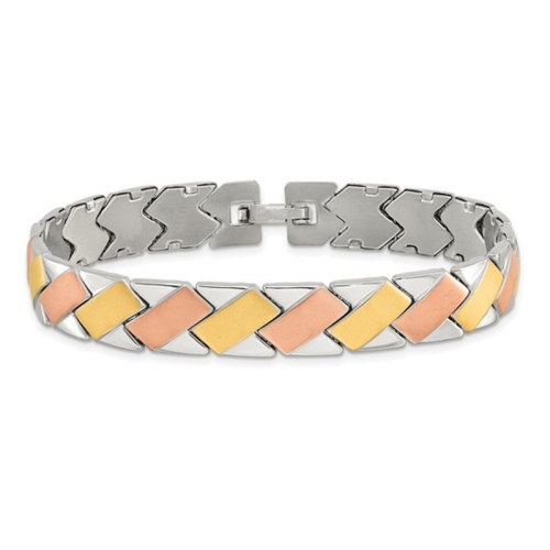 Image 1 of 4.. Mens Stainless Steel Yellow and Rose Plated Bracelet