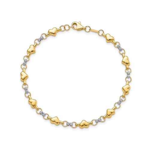 Image 1 of 4.. 10K Yellow and White Gold Heart Link Bracelet