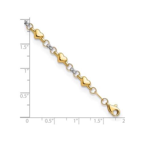 Bracelet à mailles en forme de coeur en or jaune et blanc 10 ct