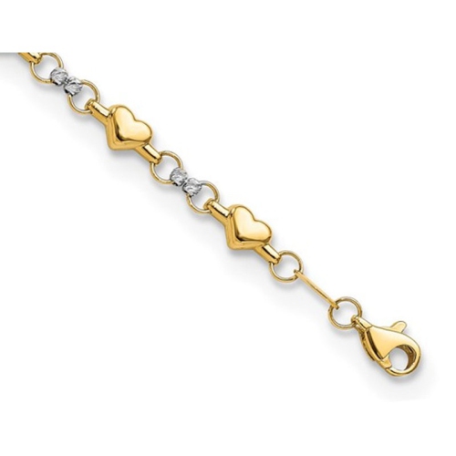 Bracelet à mailles en forme de coeur en or jaune et blanc 10 ct