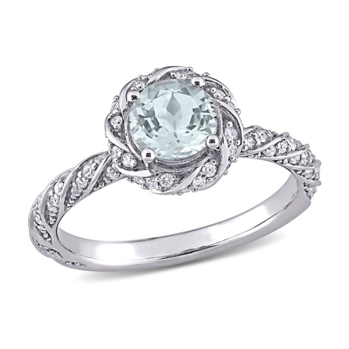 GEM AND HARMONY  3/4 Carat (Ctw) Ultra-Light Aquamarine Ring In 14K Gold With Diamonds In White