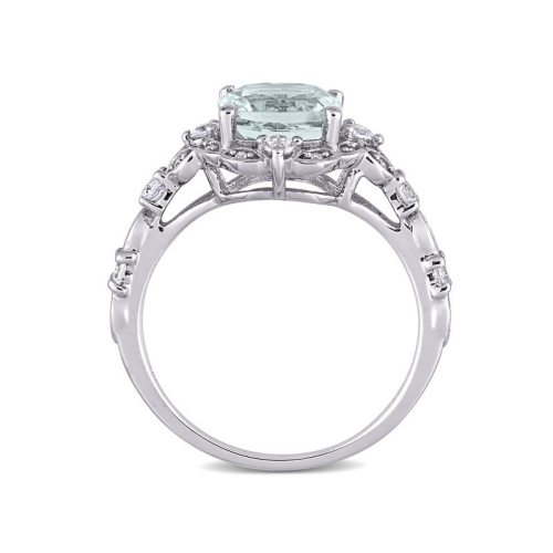 1.75 Carat Light Aquamarine Cushion-Cut Ring in 14K White Gold