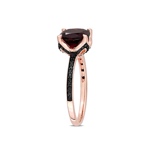 3.08 Carat Cushion-Cut Garnet Ring 10K Rose Gold with Accent Black Diamonds