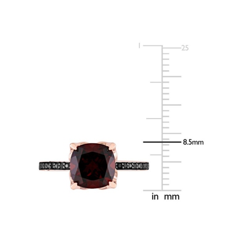 3.08 Carat Cushion-Cut Garnet Ring 10K Rose Gold with Accent Black Diamonds