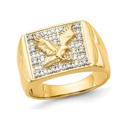 GEM AND HARMONY  Mens 14K Gold Polished Eagle Ring (Size 10) In Yellow
