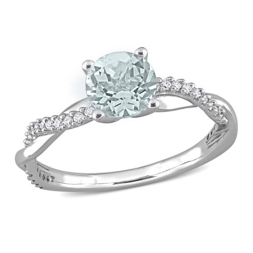 GEM AND HARMONY  1.00 Carat (Ctw) Ultra-Light Aquamarine Crossover Ring In 14K Gold With Diamonds In White