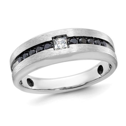 GEM AND HARMONY  Mens 14K Gold 1/2 Carat (Ctw) Lab-Grown Black And Diamond Ring (Size 10) In White