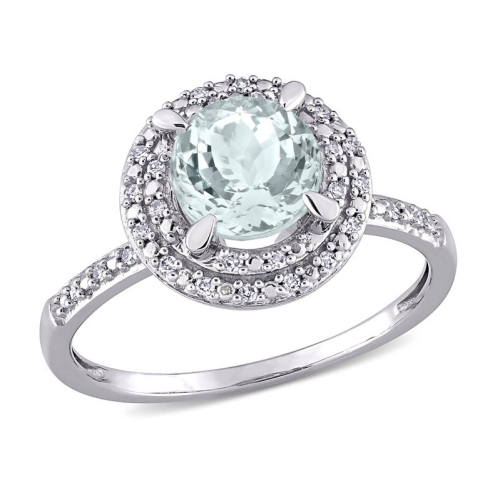 GEM AND HARMONY  1.15 Carat (Ctw) Light Aquamarine Halo Ring With Diamonds In 10K Gold In White
