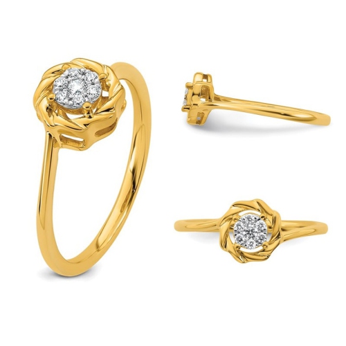 14K Yellow Gold Flower Ring with Accent Diamond Cluster