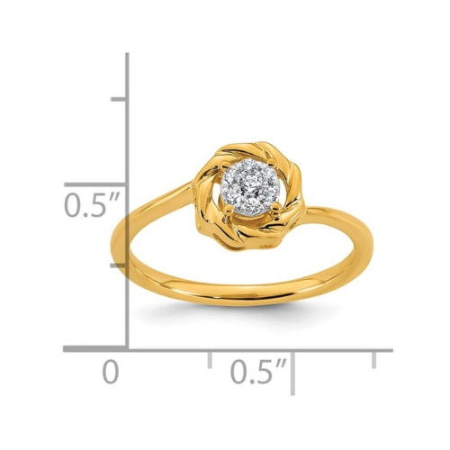 14K Yellow Gold Flower Ring with Accent Diamond Cluster