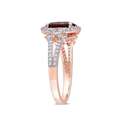2.10 Carat Oval Garnet Ring 10K Rose Pink Gold with Diamonds 1/3 carat (ctw)