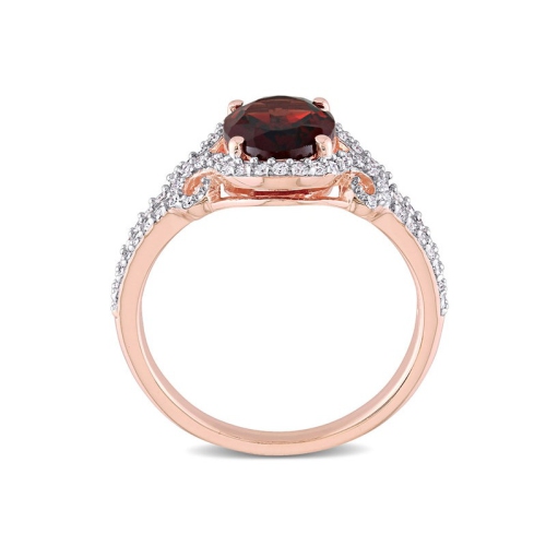 2.10 Carat Oval Garnet Ring 10K Rose Pink Gold with Diamonds 1/3 carat (ctw)