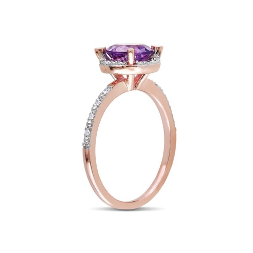 1.30 Carat Amethyst Halo Ring 10K Rose Pink Gold