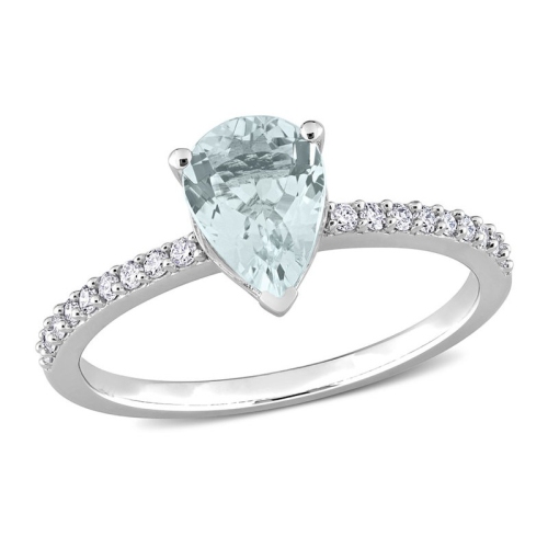 GEM AND HARMONY  7/8 Carat (Ctw) Ultra Light Aquamarine Ring In 14K Gold With Diamonds In White