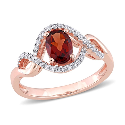 GEM AND HARMONY  9/10 Carat (Ctw) Oval Garnet Crossover Ring 10K Rose Gold With Diamonds In Pink