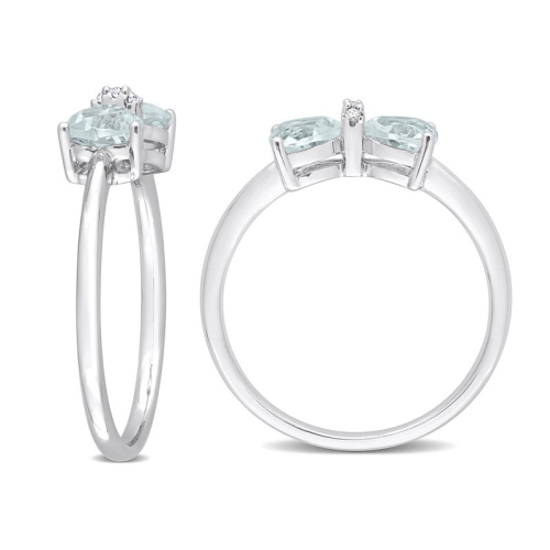 1.40 Carat Aquamarine Heart Bow Ring and Pendant Set 10K White Gold