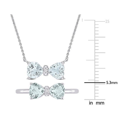 1.40 Carat Aquamarine Heart Bow Ring and Pendant Set 10K White Gold