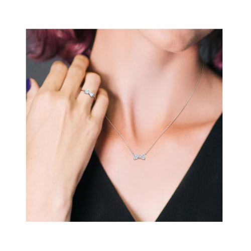 1.40 Carat Aquamarine Heart Bow Ring and Pendant Set 10K White Gold