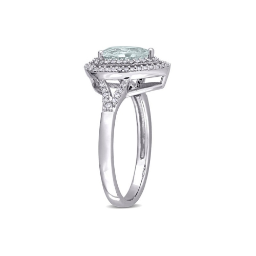 Bague pendante en or blanc 14 ct avec aigue-marine ultralégère 1 20&nbsp;carat ct et diamants