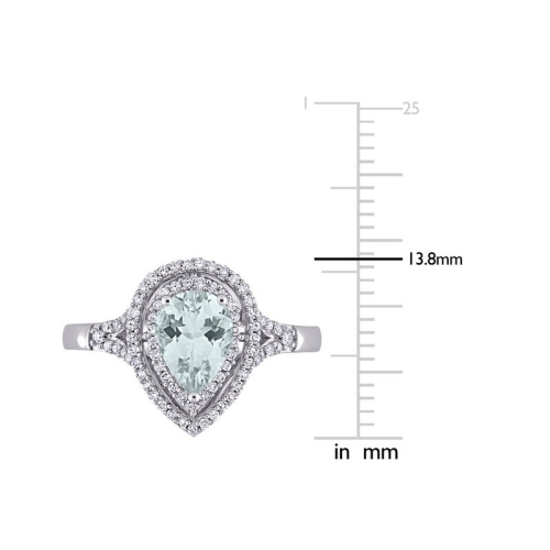 Bague pendante en or blanc 14 ct avec aigue-marine ultralégère 1 20&nbsp;carat ct et diamants