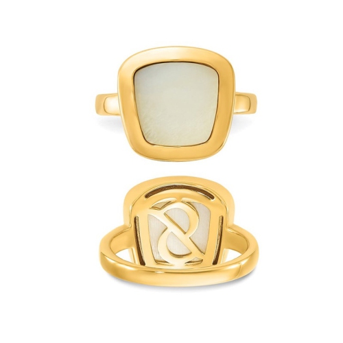 14 Karat Yellow Gold Square Mother of Pearl Ring