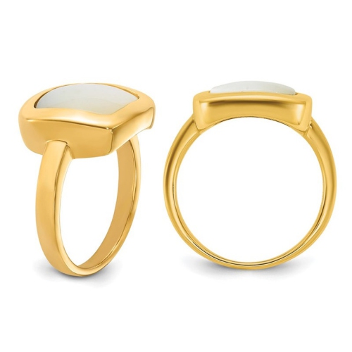 14 Karat Yellow Gold Square Mother of Pearl Ring