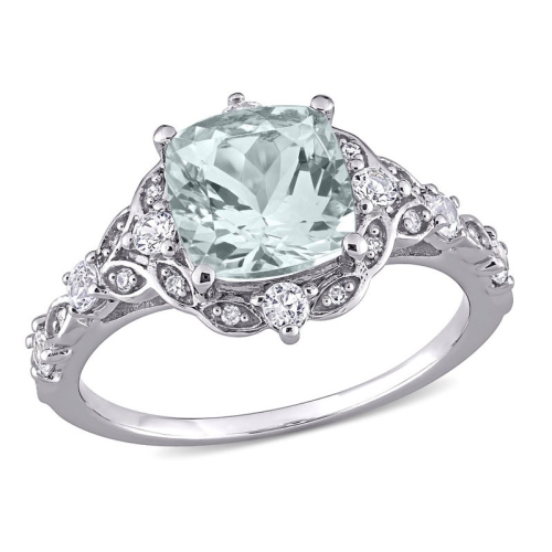 GEM AND HARMONY  1.75 Carat (Ctw) Light Aquamarine Cushion-Cut Ring In 14K Gold In White