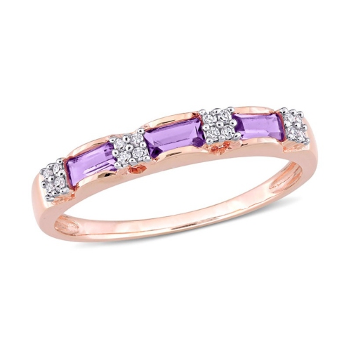 GEM AND HARMONY  1/4 Carat (Ctw) Amethyst Bagette-Cut Anniversary Ring Band In 10K Rose Gold In Pink