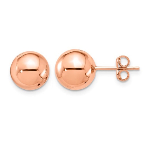 Gold Button Ball 10mm Stud Earrings in 14K Rose PInk Gold