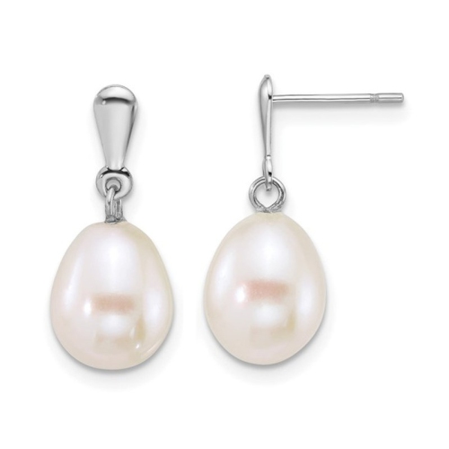 GEM AND HARMONY  10K Gold Freshwater Cultured Pearl 8-9MM Post Dangle Earrings In White