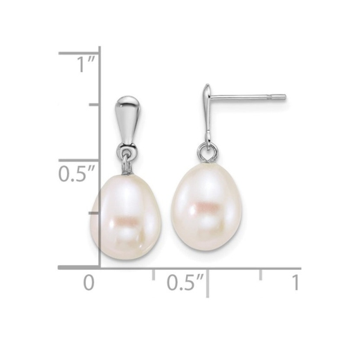 10K White Gold Freshwater Cultured White Pearl 8-9mm Post Dangle Earrings