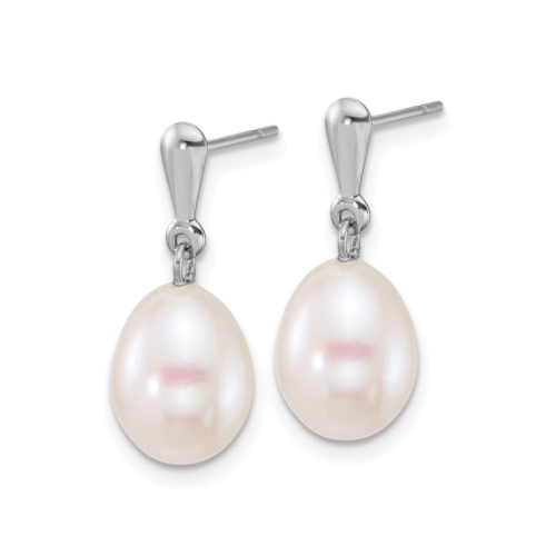 10K White Gold Freshwater Cultured White Pearl 8-9mm Post Dangle Earrings