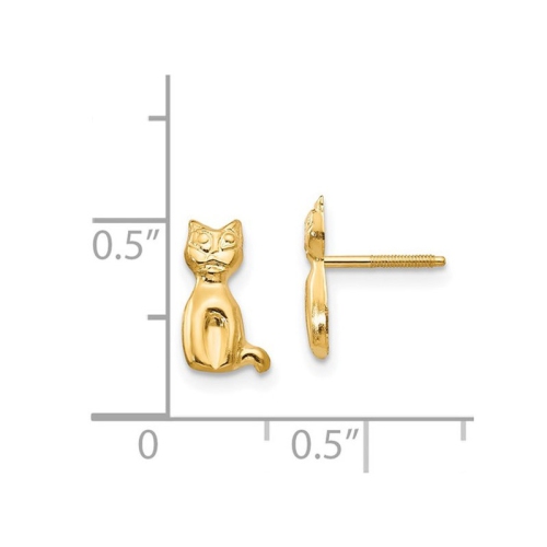 Small 14K Yellow Gold Cat Charm Post Earrings