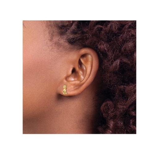 Small 14K Yellow Gold Cat Charm Post Earrings