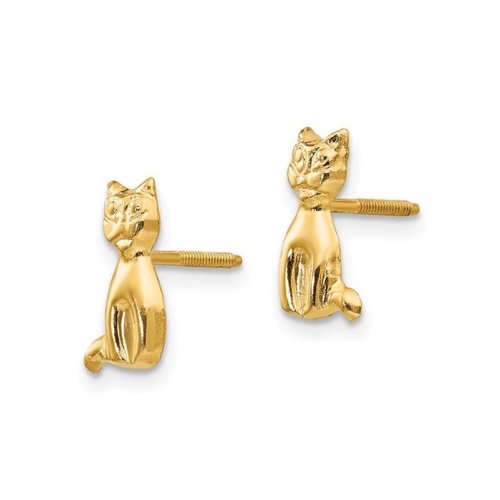 Small 14K Yellow Gold Cat Charm Post Earrings