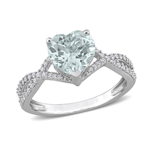 GEM AND HARMONY  1.50 Carat (Ctw) Clear Light Aquamarine Heart Ring In 14K Gold With Diamonds In White