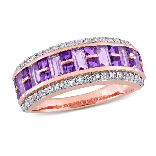 GEM AND HARMONY  2.04 Carat (Ctw) Africa Amethyst, Rose De France And Topaz Ring Band In 10K Rose Pink Gold In White