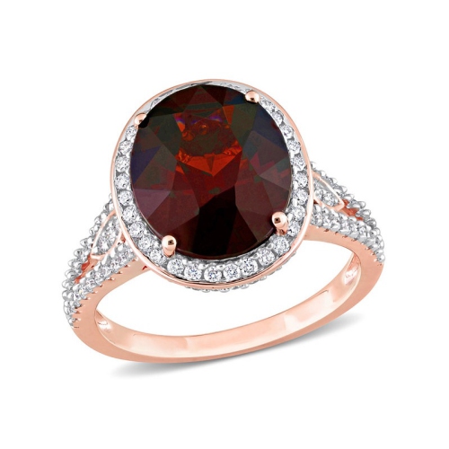 GEM AND HARMONY  5.62 Carat (Ctw) Oval Garnet Ring In 14K Rose With Diamonds 2/3 Carat (Ctw) In Gold