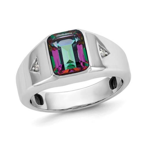 GEM AND HARMONY  Mens 2.63 Carat (Ctw) Mystic Topaz Ring In 10K Gold In White