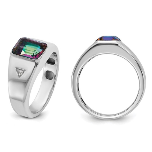 Mens 2.63 Carat Mystic Topaz Ring in 10K White Gold