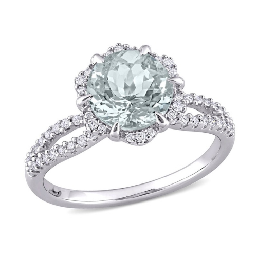 GEM AND HARMONY  1.65 Carat (Ctw) Ultra-Light Aquamarine Ring In 14K Gold With Diamonds In White