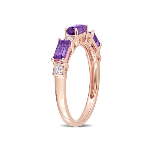 4/5 Carat Amethyst Bagette-Cut and White Topaz Ring Band in 10K Rose Pink Gold
