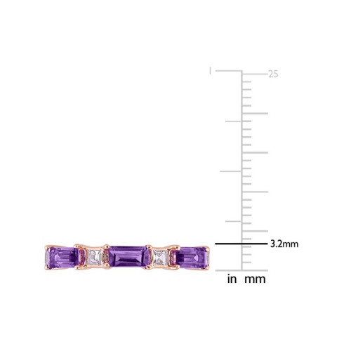 4/5 Carat Amethyst Bagette-Cut and White Topaz Ring Band in 10K Rose Pink Gold