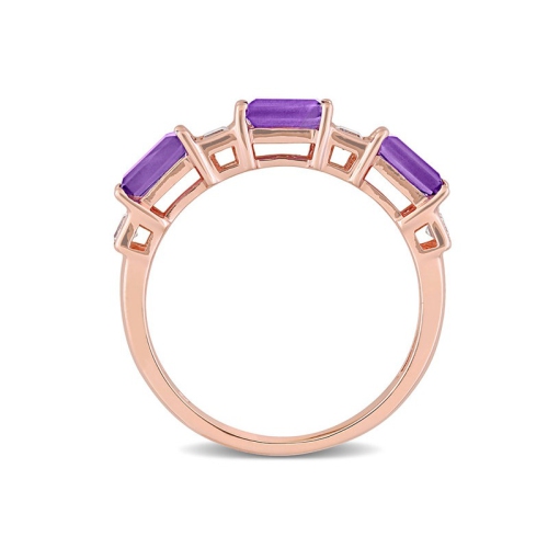 4/5 Carat Amethyst Bagette-Cut and White Topaz Ring Band in 10K Rose Pink Gold
