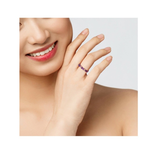 4/5 Carat Amethyst Bagette-Cut and White Topaz Ring Band in 10K Rose Pink Gold