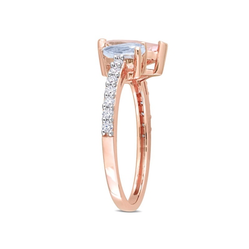 1.54 Carat Morganite & Aquamarine Ring in 14K Rose Gold